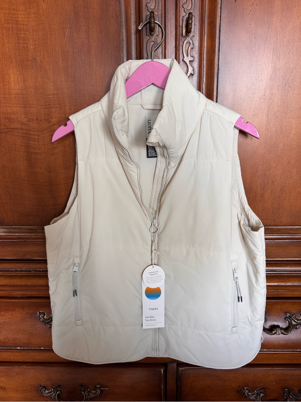 Vuori Canyon Insulated Cream Quilted Sleeveless Puffer Vest